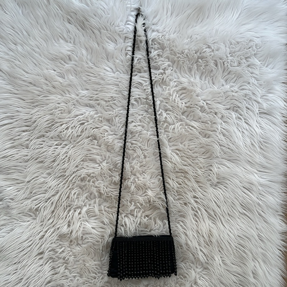 LA REGALE  Vintage Satin Pouch w/ Droplet Beaded Evening Crossbody Purse, Black - Picture 2 of 15